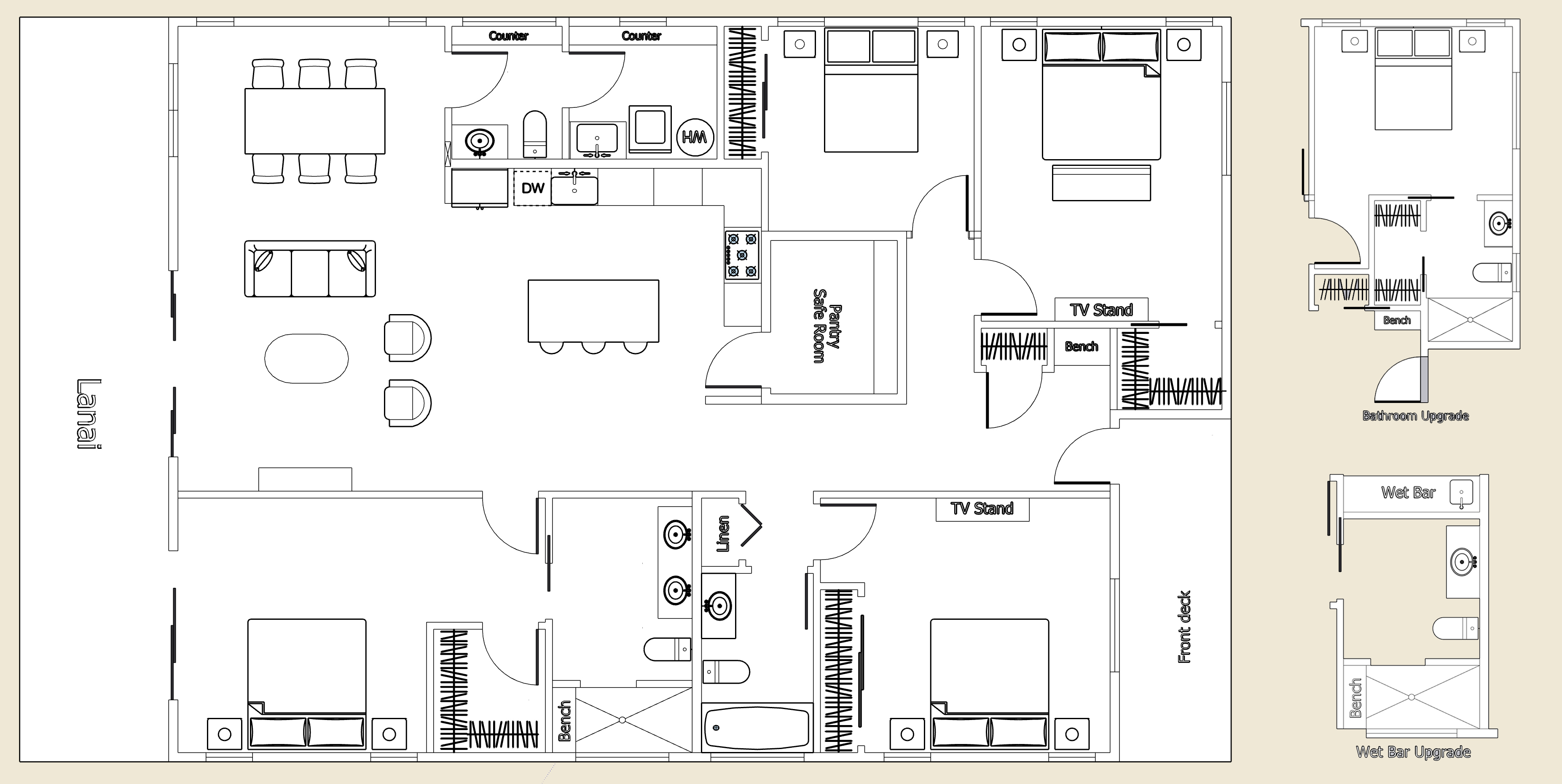 Model One 2D floor plan with room labels and dimensions